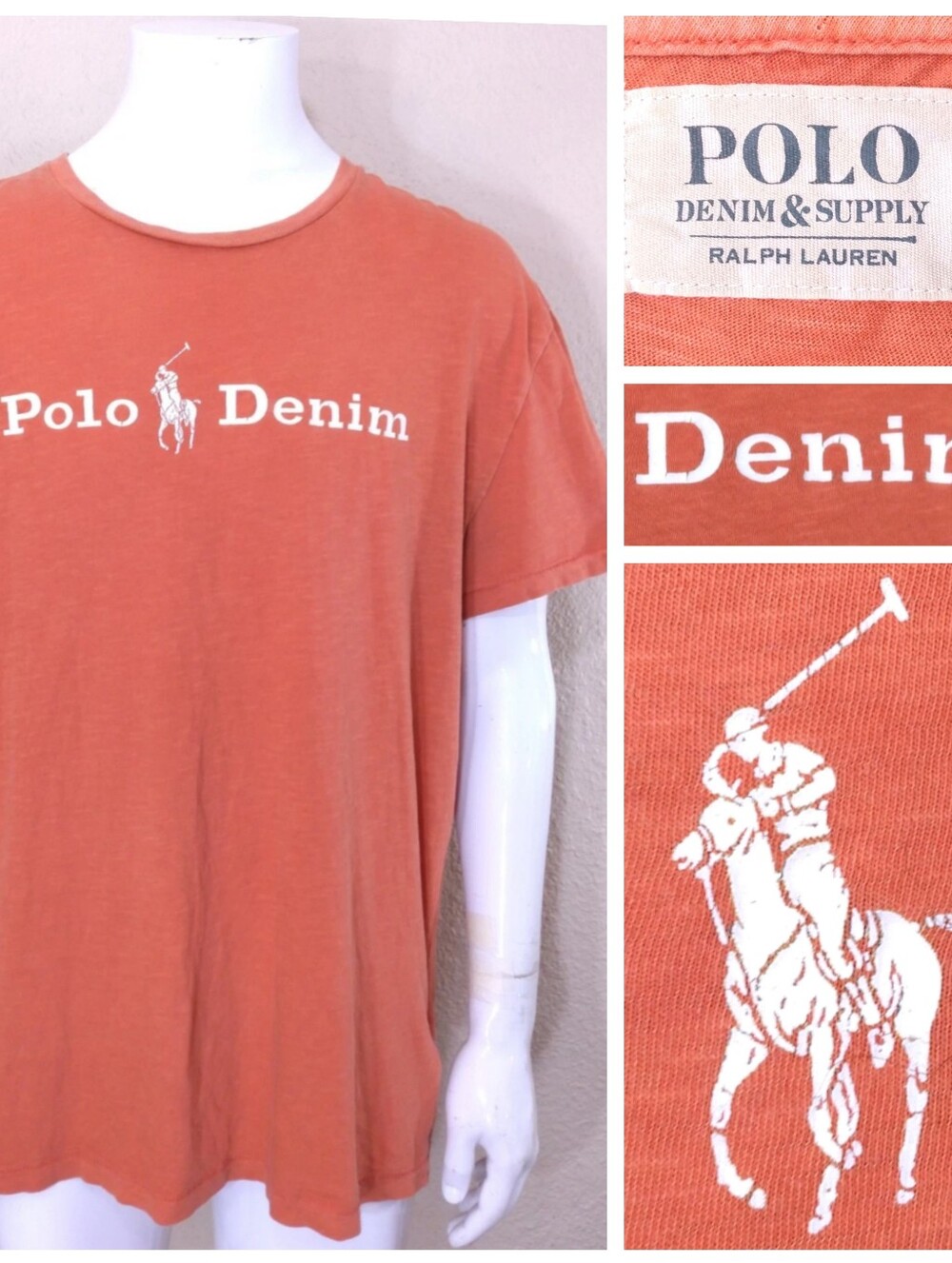 POLO RALPH LAUREN DENIM & SUPPLY T Shirt MEDIUM Spellout Pony Logo GRAPHIC TEE